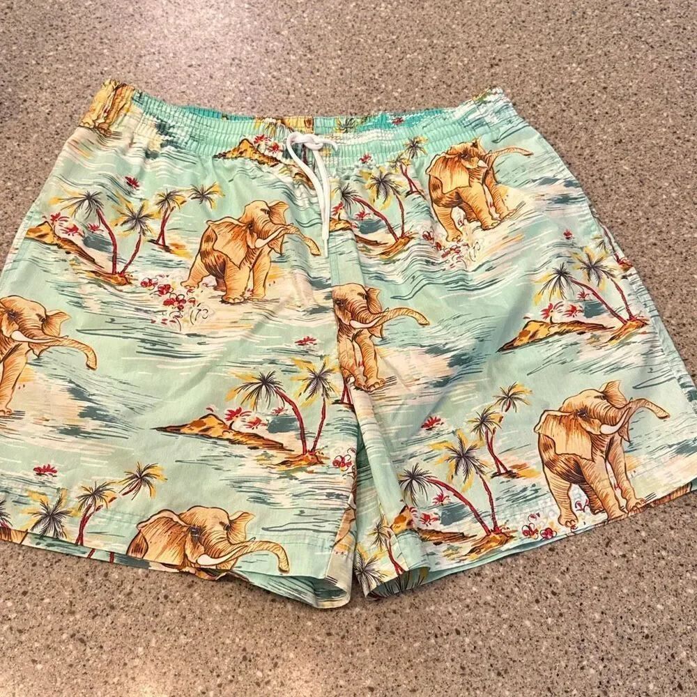 POLO RALPH LAUREN Vintage 90s Tropical Elephant Print Swim Trunks XL